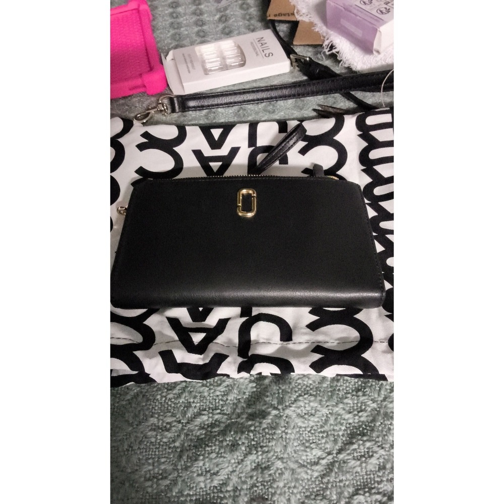 102.Marc Jacobs J Marc Phone Wristlet Black Leather Gold Hardware Wallet Clutch